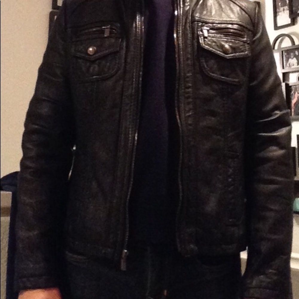 Bromley Black Leather Moto Jacket -Men’s S Fitted